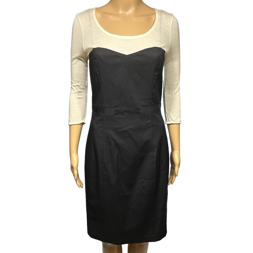 Club Monaco Black/White Colorblock Fitted Sheath Elbow Sleeves Round Neck Size 4